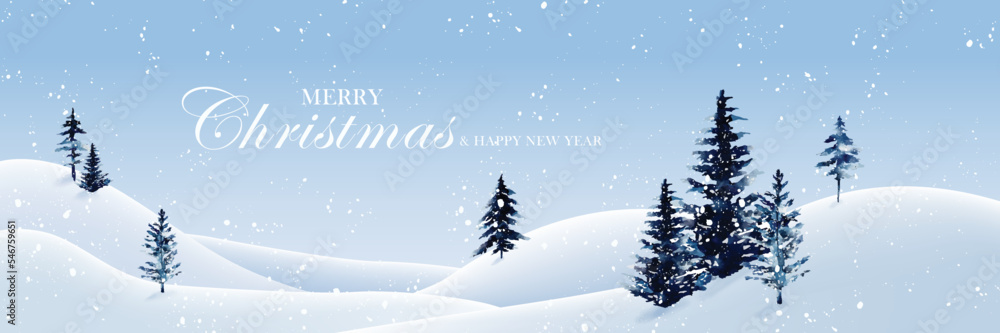 Merry Christmas and Happy New Year Banner watercolor vector