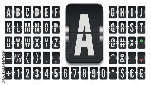 Airport terminal mechanical flip scoreboard bold alphabet to display stock exchange rates vector illustration or financial market message with cancel reason on white background