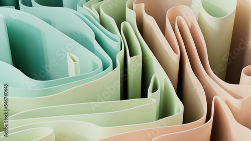 Pastel colored 3D Undulating lines ripple to make a Multicolored abstract background. 3D Render.  