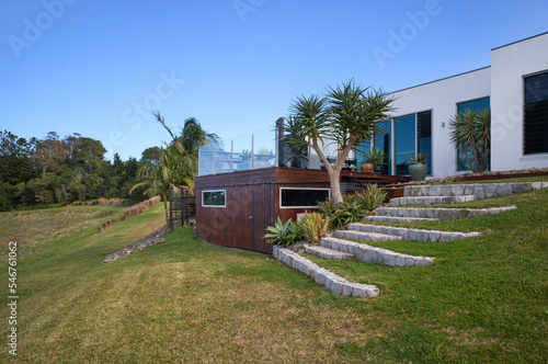 Landscaped garden of luxury mansion