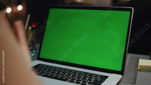Wallpaper Mural Woman hand waving mockup laptop at home closeup. Unknown girl having video call Torontodigital.ca