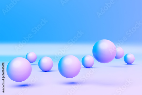 3d illustration of a blue and purple sphere on a blue background. Digital metaball background of flying