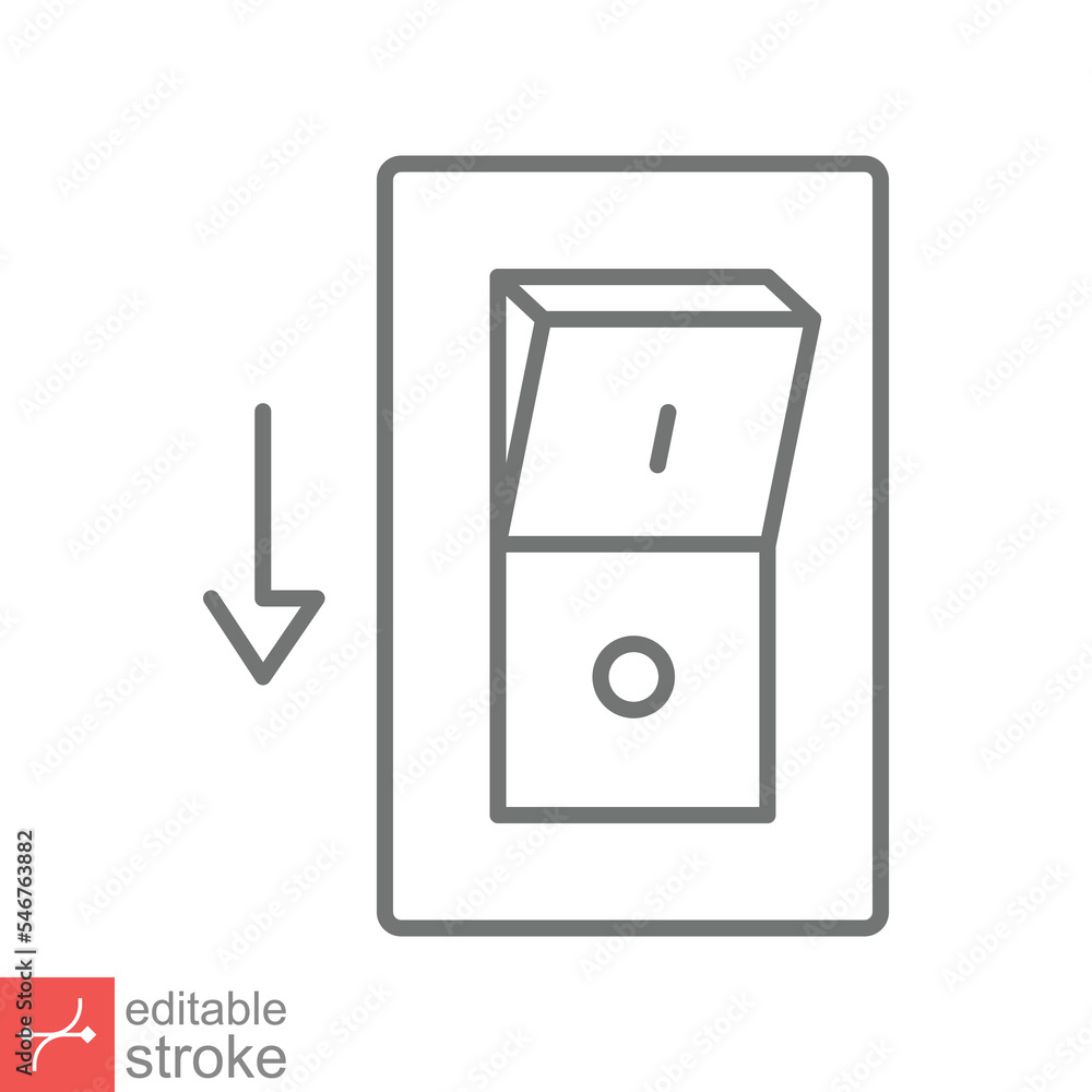 Light off, electric switch icon. Simple outline style. Power turn off button, toggle switch of position concept. Thin line vector illustration isolated on white background. Editable stroke EPS 10. Light off, electric switch icon. Simple outline style. Power turn off button, toggle switch of position concept. Thin line vector illustration isolated on white background. Editable stroke EPS 10.