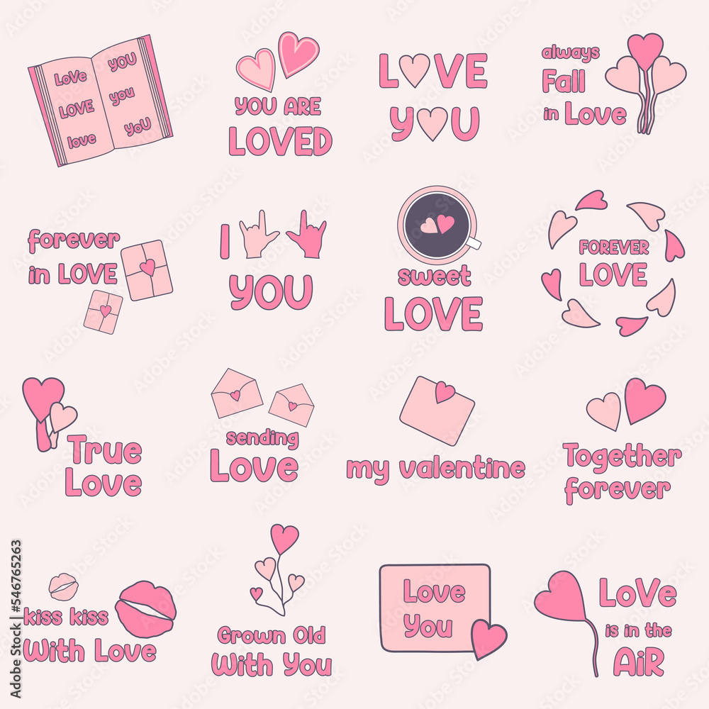 Set of Valentine`s day stickers and badges. Set of Valentine`s day stickers and badges.