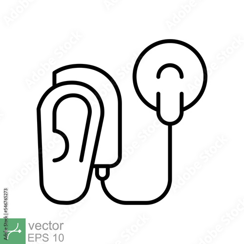 Cochlear implant icon. Simple outline style. Cybernetics, human ear with electronic device, technology, medical concept. Thin line vector illustration isolated on white background. EPS 10.