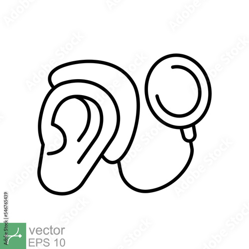 Cochlear implant icon. Simple outline style. Cybernetics, human ear with electronic device, technology, medical concept. Thin line vector illustration isolated on white background. EPS 10.