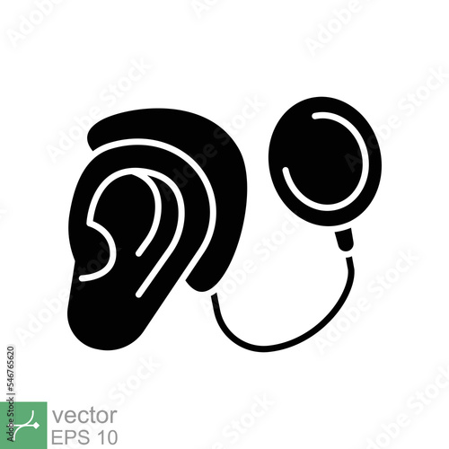 Cochlear implant icon. Simple solid style. Cybernetics, human ear with electronic device, technology, medical concept. Glyph vector illustration isolated on white background. EPS 10.