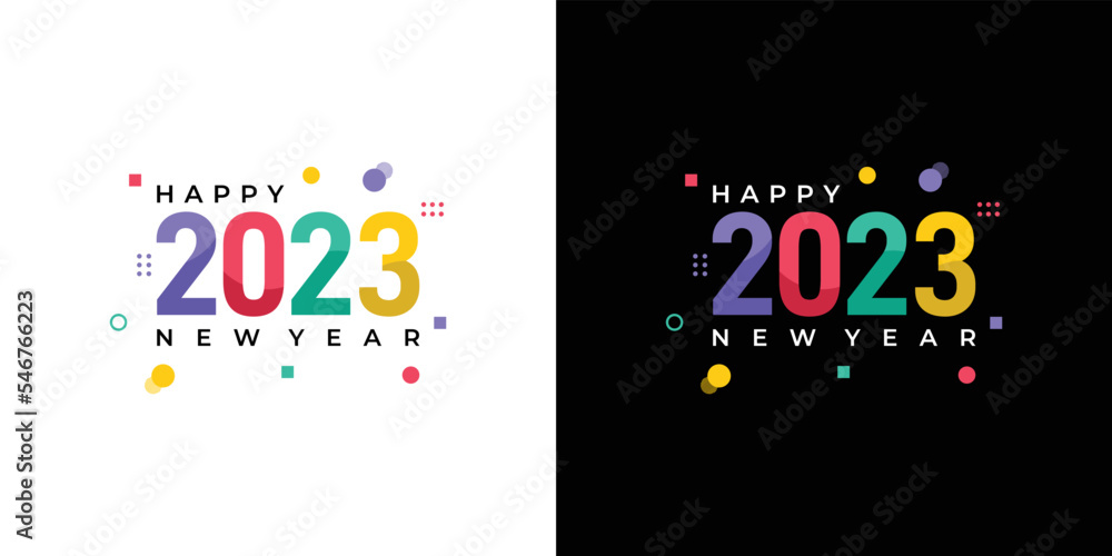 Happy New Year 2023 Greeting banner logo design illustration, Creative and Colorful 2023 new year with exploding confetti vector. Brochure design template, card, banner, poster. Happy New Year 2023 Greeting banner logo design illustration, Creative and Colorful 2023 new year with exploding confetti vector. Brochure design template, card, banner, poster.