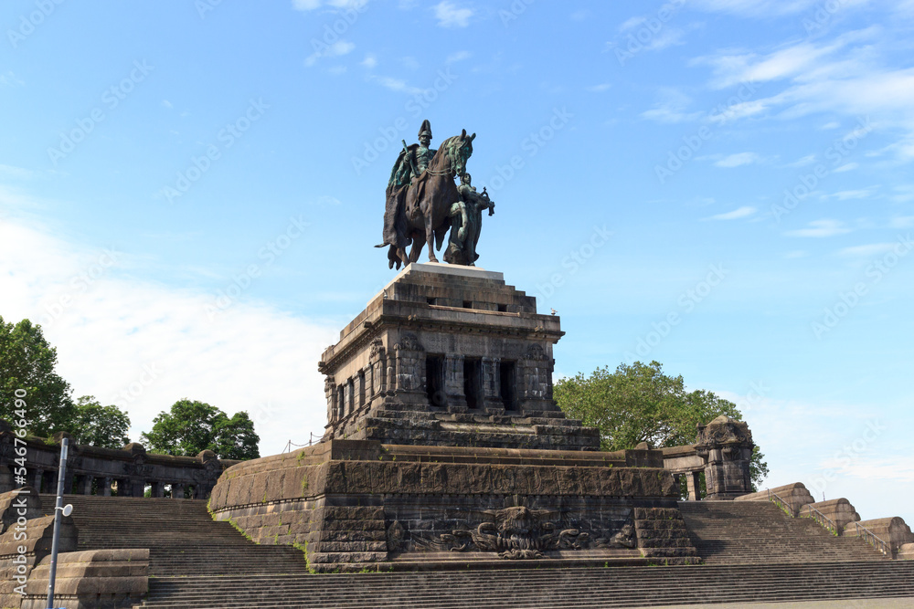 Deutsches Eck (German Corner) with Emperor William monument statue in Koblenz, Germany