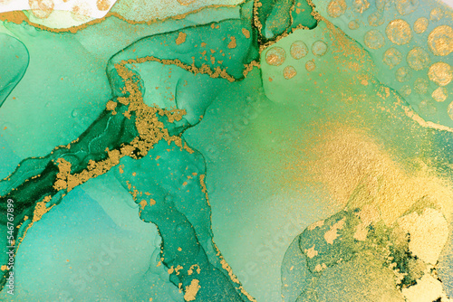 Green and Gold Marble Artwork Pattern