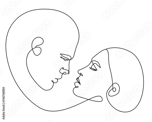Couple Continuous Single Line Drawing. Couple Faces Simple Minimalist Illustration. Couple Minimal Sketch Drawing. Love Concept Abstract Single Line for Home Decor, Wall Art. Vector EPS 10 