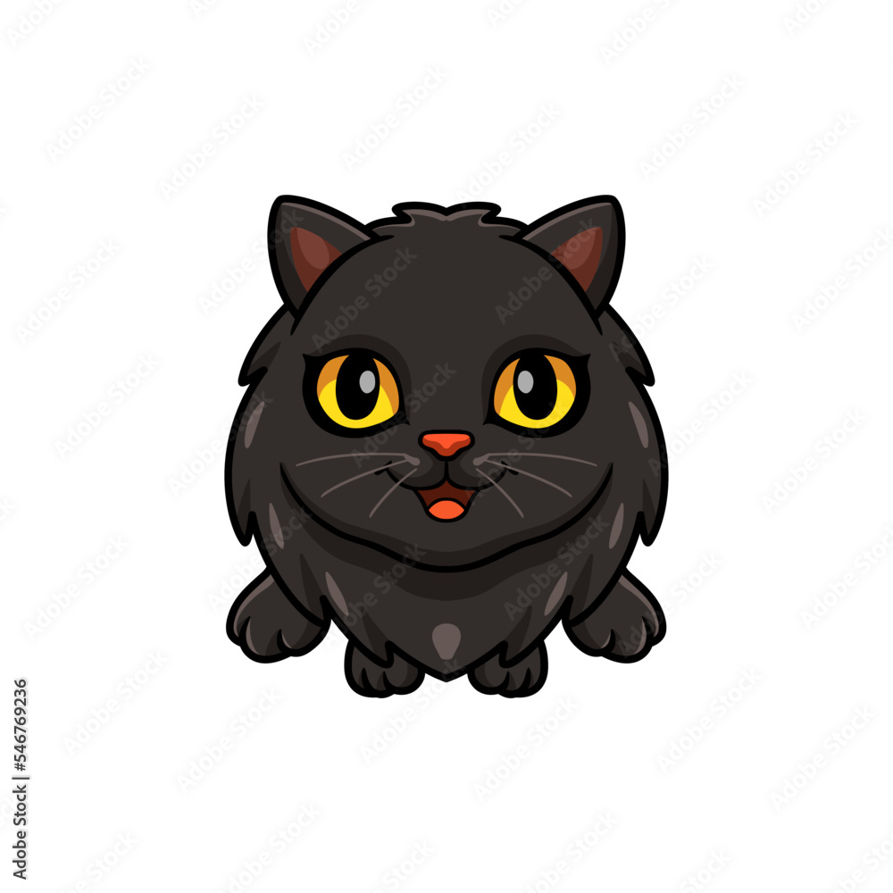Cute black persian cat cartoon posing