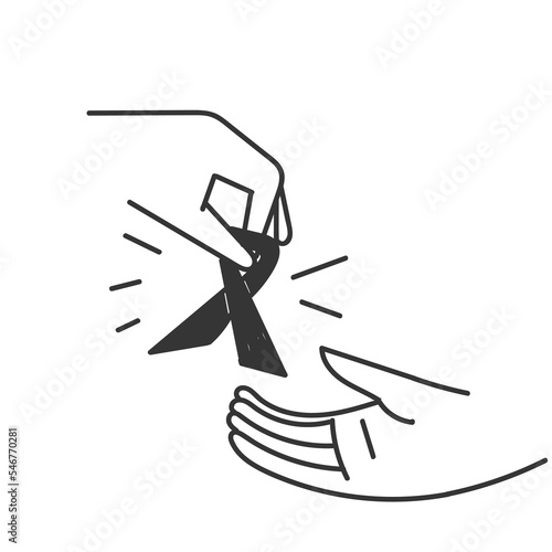 hand drawn doodle people give awareness ribbon illustration vector