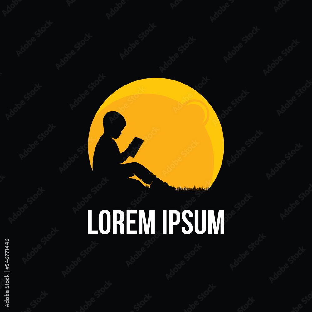 Silhouette Children Reading a Book logo design Silhouette Children Reading a Book logo design