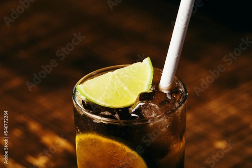 Canvas Print Cuba libre cocktail cold and refreshing drink for summer days detail shot
