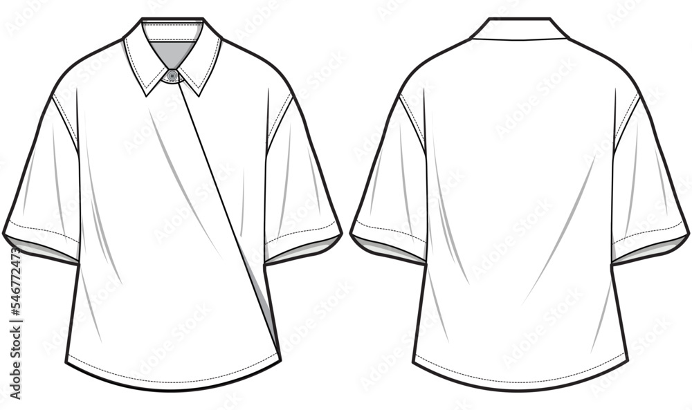 Photo &amp; Art Print Draped Wrap Around Shirt Front and Back View, Jasmin