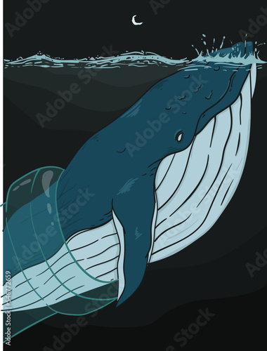 problem of pollution of the ocean, World oceans day concept, whale out of bottle