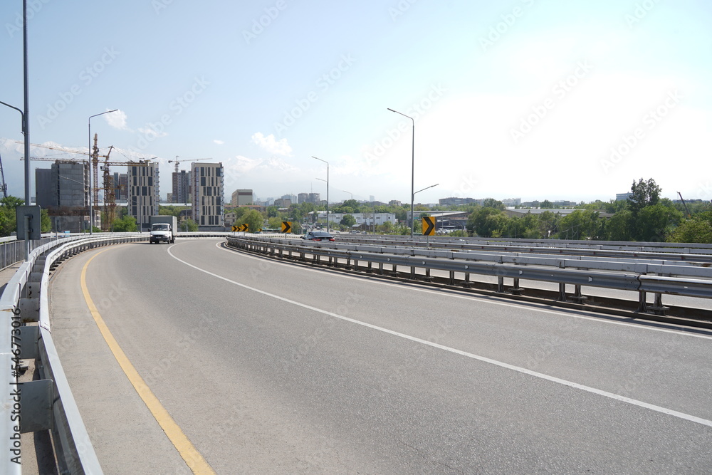 Almaty, Kazakhstan - 04.26.2022 : Traffic flow at the new road interchange.