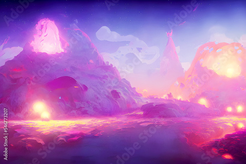 Violet Crystal Night Lake - Dreamy Fantasy Art 