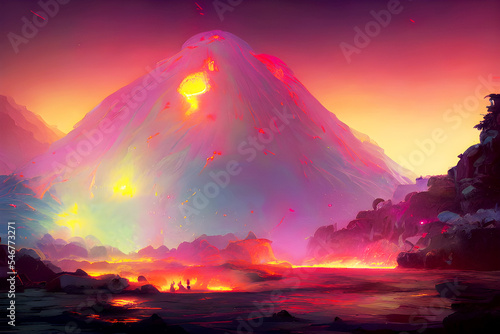 Large Violet Volcano Erupting - Dreamy Fantasy Art 