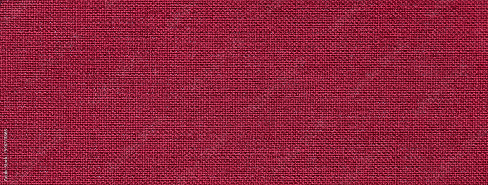 Fototapeta premium Texture of dark red color background from textile material with wicker pattern. Vintage wine fabric
