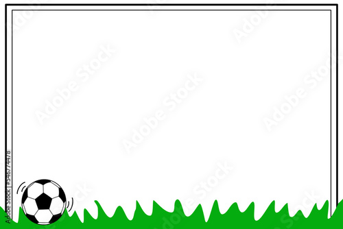 Vector - Border or frame with football on green grass. Copy space. 