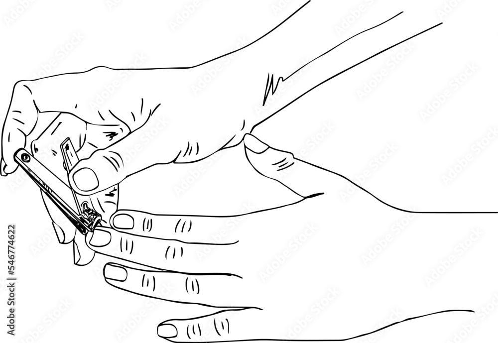 Hand holding a nail cutter sketch drawing vector illustration