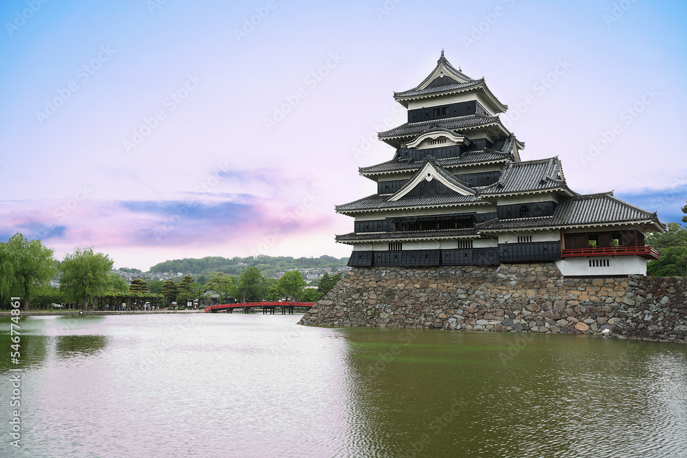 Twilights sunset reflection scenery at Matsumoto castle, Famous landmark in Matsumoto, Nagano,Japan. Twilights sunset reflection scenery at Matsumoto castle, Famous landmark in Matsumoto, Nagano,Japan.
