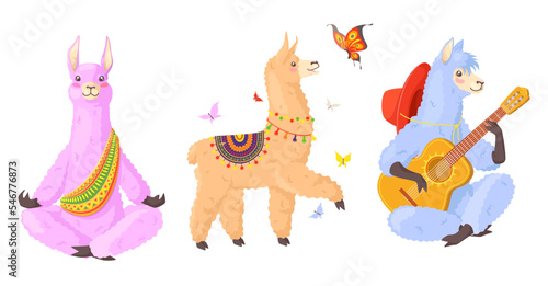 Lamas alpacas character flat vector isolated set