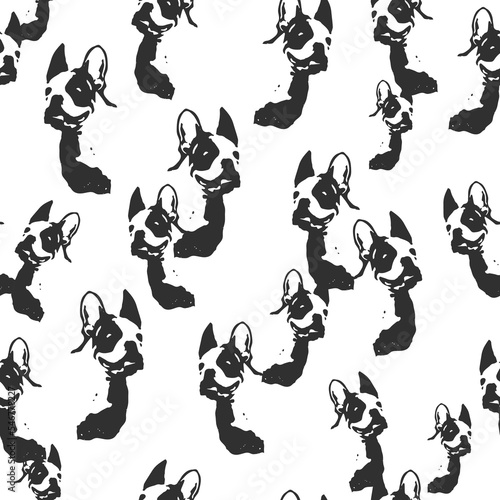 Dog seamless pattern. French Bulldog. Prints, packaging template, textiles, bedding and wallpaper.