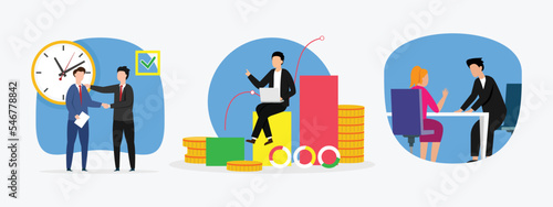 Business people signing a contract - taking profit - having a discussion contract 2d vector illustration concept for banner, website, illustration, landing page, flyer, etc