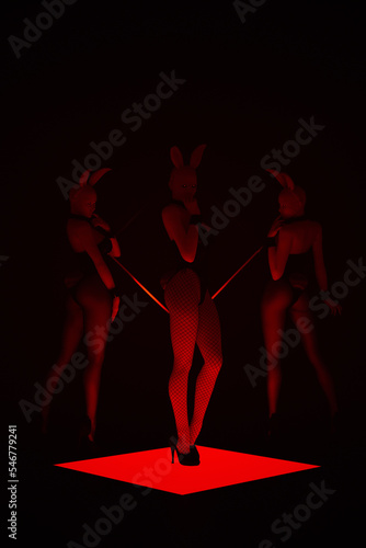 Vampire Japanese Bunny Girls Seductive Witchcraft Red Devil Disco Stylish Dance Floor 3d illustration render