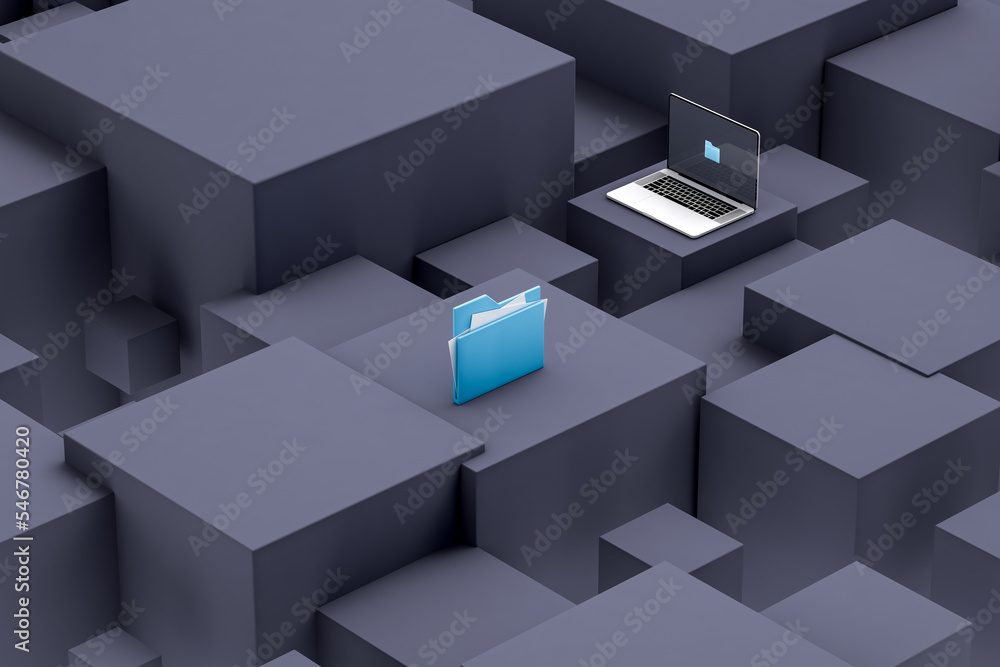 Background with computer and folder Stock Photo | Adobe Stock