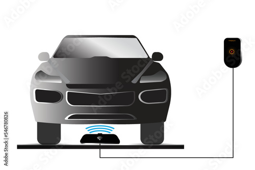 Wireless EV Charging. Wireless Charging System for Electric Vehicle Illustration.