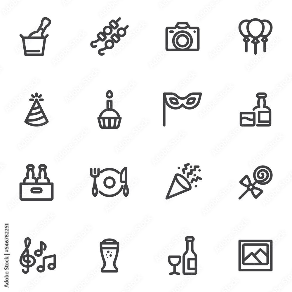 Party event line icons set Party event line icons set