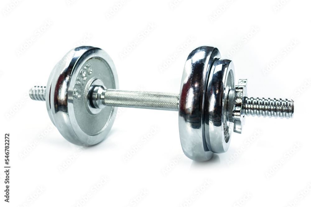 Naklejka premium dumbbell silver set on white background.