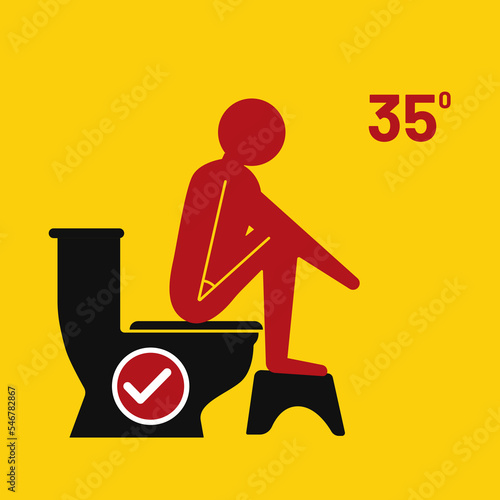 Safety sign of sitting position for the squat toilet illustration on isolated background