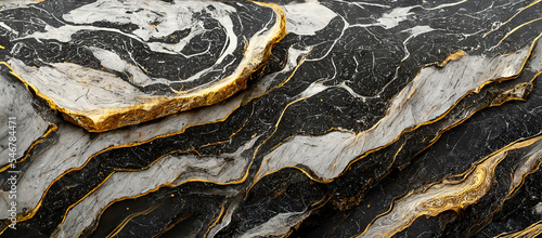 Panel kuchenny z motywem The texture of black and white marble with gold veins. Natural pattern. Abstract 3D illustration of marble surface for backgrounds, wallpapers, photo wallpapers, murals, posters.
