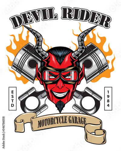 devil rider motorcycle garage vector illustration
