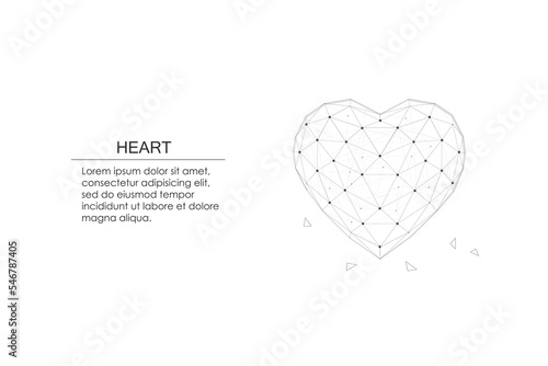 Wireframe light connection structure.  Abstract heart shape for Valentine's day. Low poly style design on white background illustration