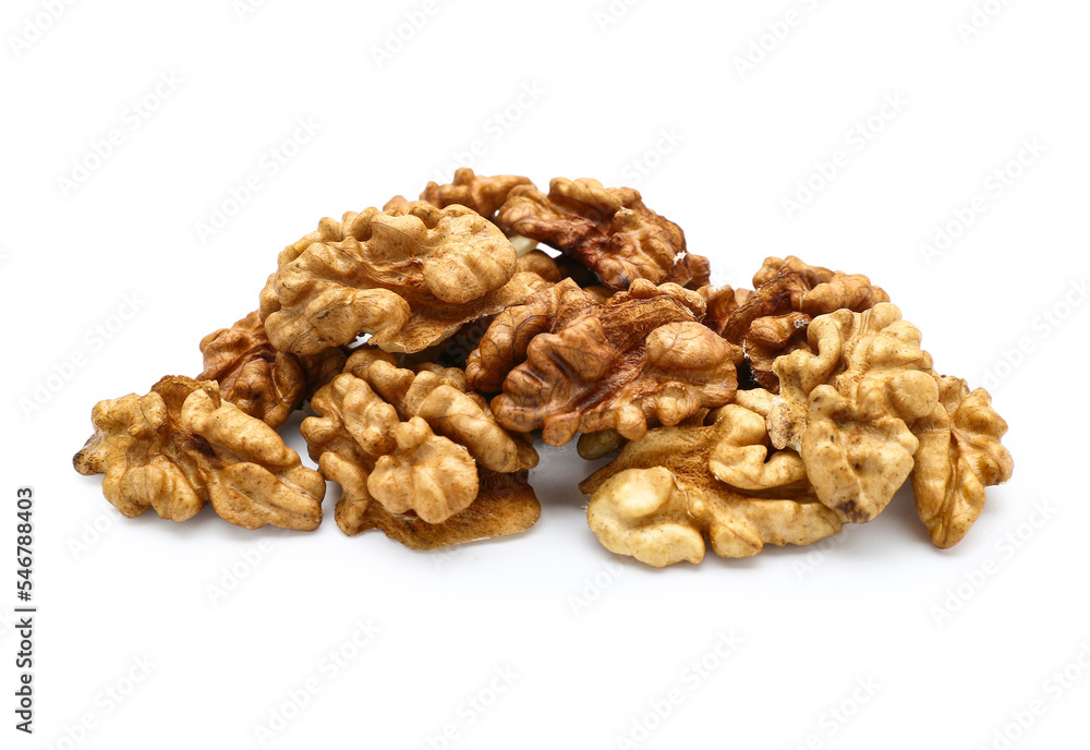 Heap of walnut kernels on white background Heap of walnut kernels on white background