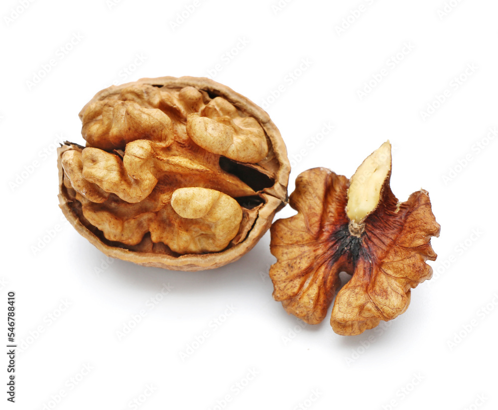 Fresh tasty walnuts isolated on white background