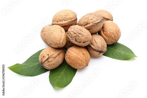 Heap of fresh walnuts isolated on white background