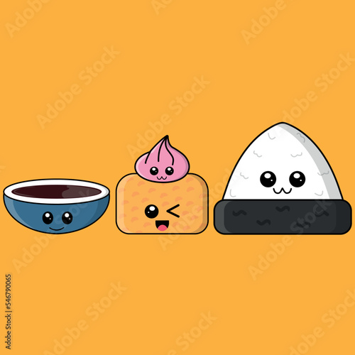 Kawaii set with soy sauce and onigiri