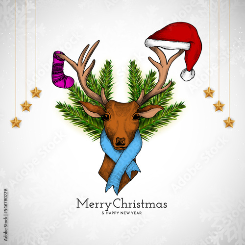 Merry Christmas festival celebration background with reindeer