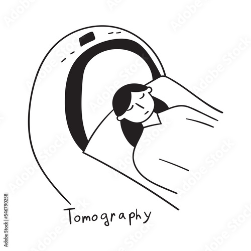 Tomography. Medical checkup. Outline vector illustration on white background.