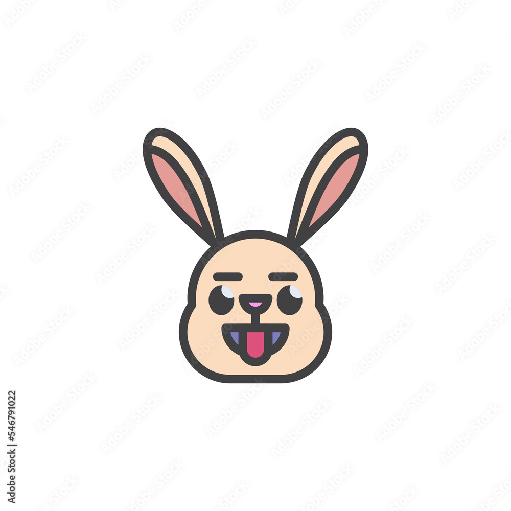 Obraz premium Rabbit showing tongue emoticon filled outline icon