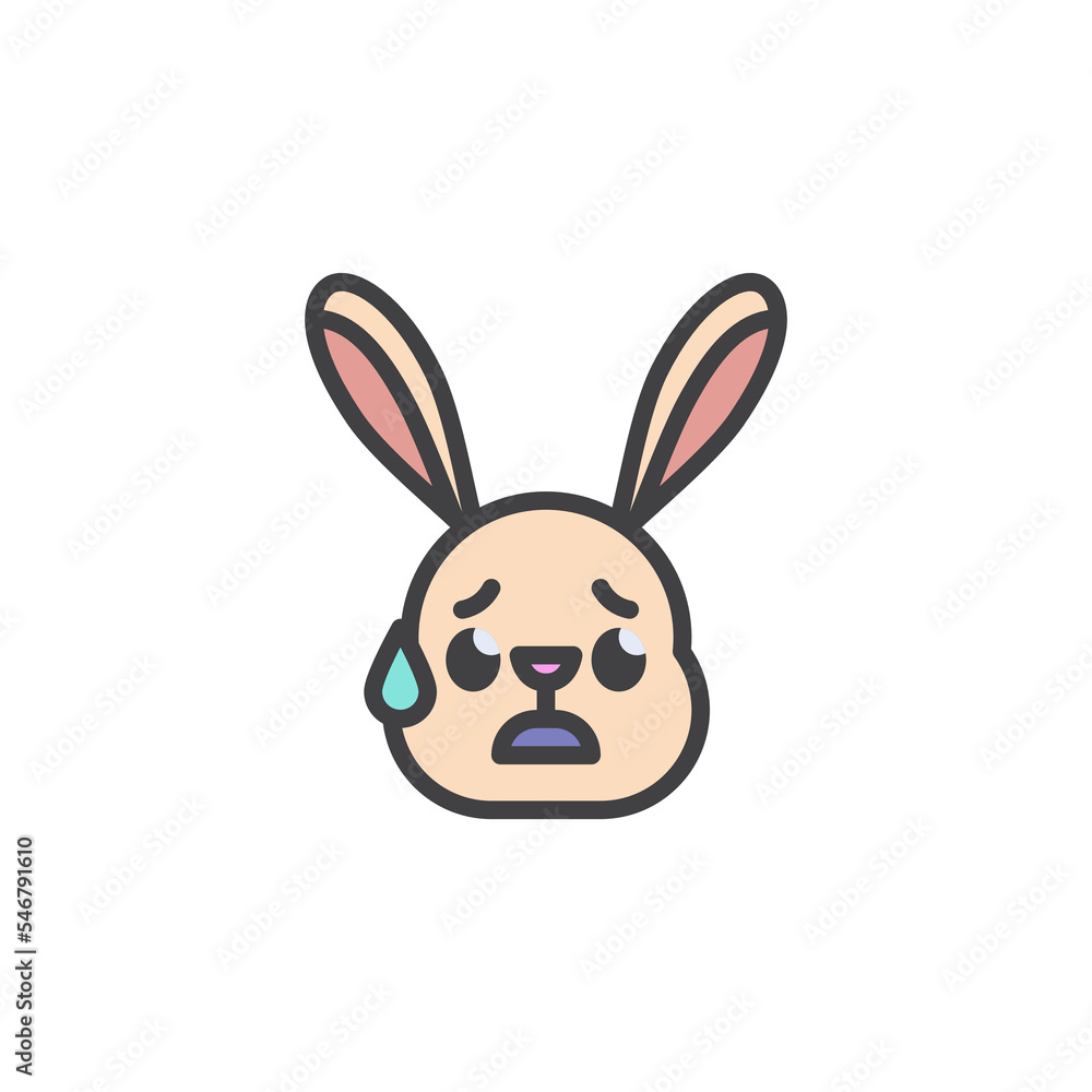 Rabbit anxious face with sweat emoticon filled outline icon Rabbit anxious face with sweat emoticon filled outline icon