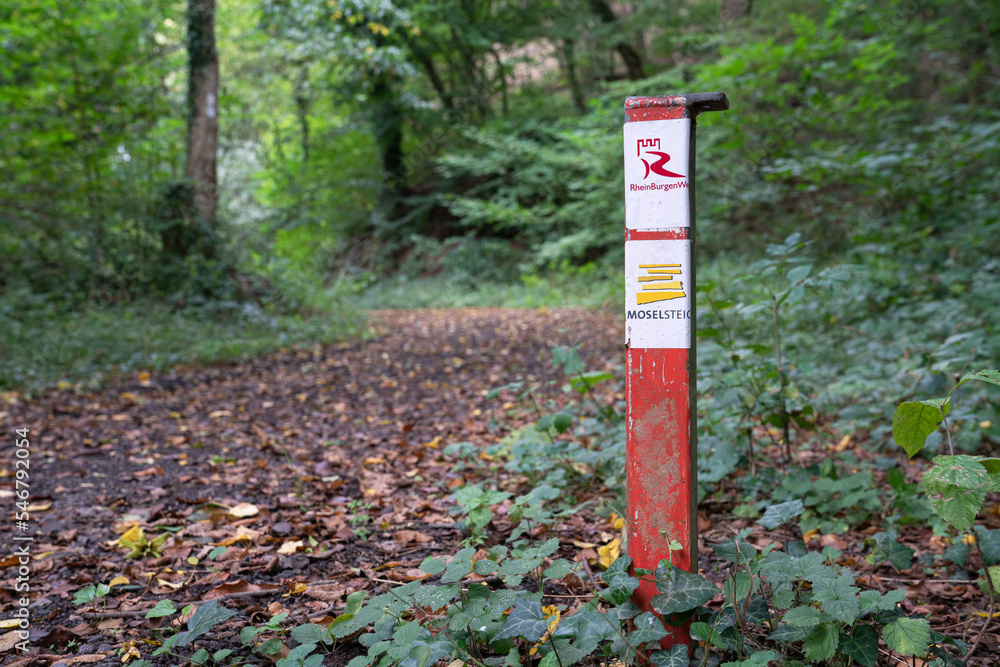 Waymark of Rhine Castle Trail and Mosel Trail close to Winningen, Germany Waymark of Rhine Castle Trail and Mosel Trail close to Winningen, Germany