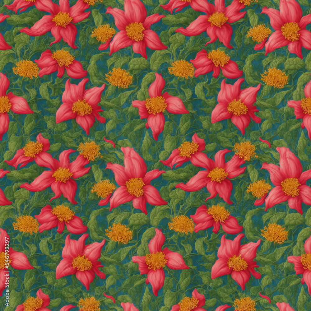 Fototapeta premium Seamless flowers pattern. Endless colorful floral background. Digital illustration.